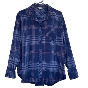 Orvis Womens XXL Flannel Shirt Plaid Blue Button Up Long Sleeve Western Outdoors
